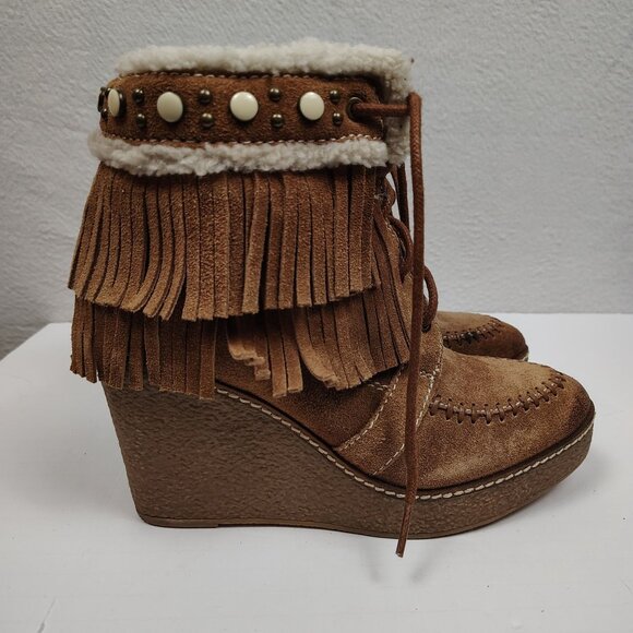 Sam Edelman Kemper Fringe Wedge Bootie In Suede Womens size 8M - Picture 5 of 11